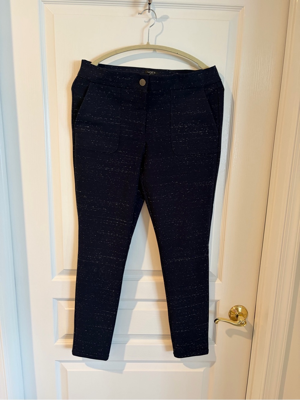 LOFT Navy with White Fleck Ponte Ankle Pants